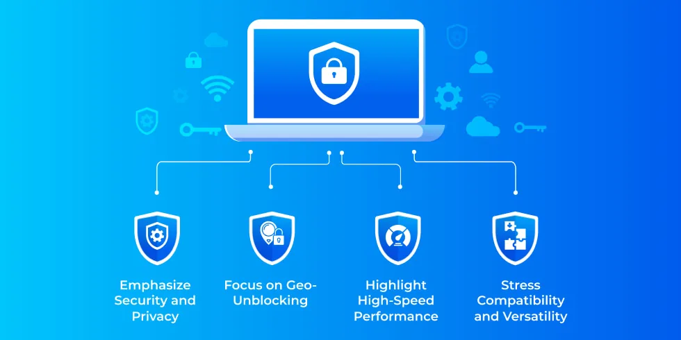 Laptop with VPN features and security icons